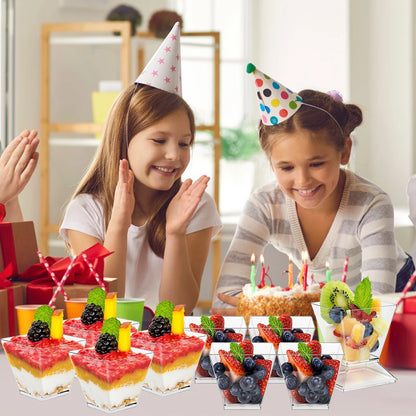 50Pcs Mini Dessert Cups with Lids Spoons 2oz/60ml Mini Reusable Dessert Pots Clear Plastic Cup Washable Dessert Square Cups