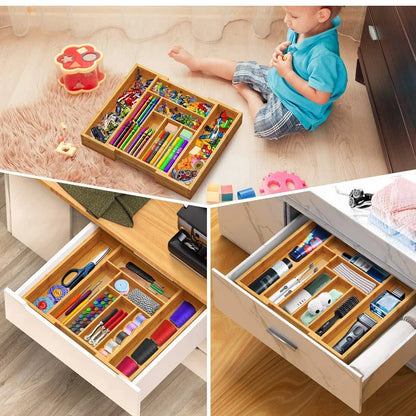 Bamboo Expandable Drawer Tray for Utensils Holder Adjustable Cutlery Organizer Wood Drawer Dividers Organizer For Silverware