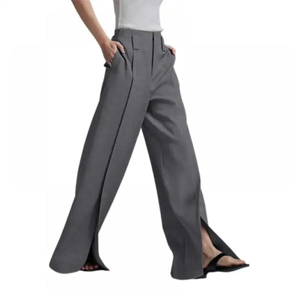Office Lady Formal Commuter Pants  New Spring Autumn Split-front Pleated High-Waisted Wide Leg Trousers For Women