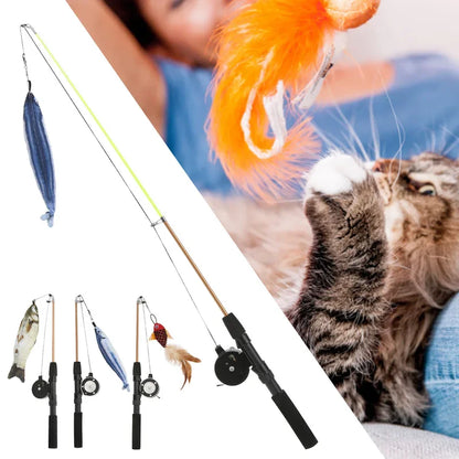 Interactive Cat Fishing Rod Toy - Telescopic, Realistic Fish - Shaped Lure With Pulley - Fun & Flexible For Cat Playtime