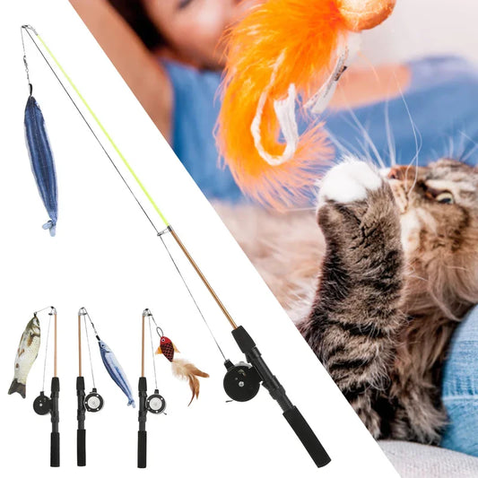 Interactive Cat Fishing Rod Toy - Telescopic, Realistic Fish - Shaped Lure With Pulley - Fun & Flexible For Cat Playtime