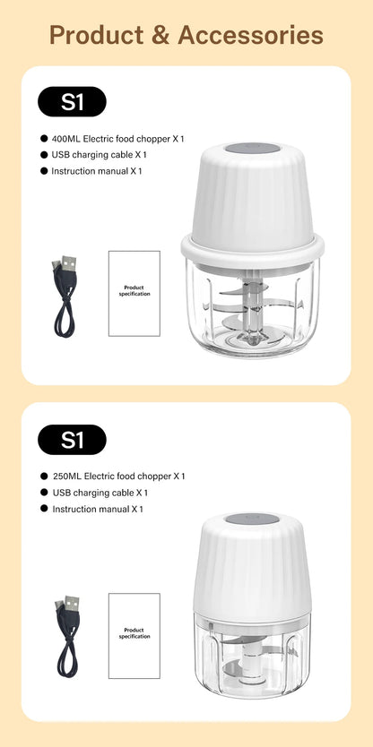 DEEWAZ 250ml/400ml Electric Garlic Masher Mini Chopper Multi Function Meat Grinder Masher Machine Vegetable Chopper Usb Charging