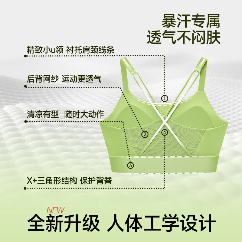 Sports Bra for Women, Shockproof Fixed Cup, Sexy and Beautiful Back, Breathable Fitness Bra with Chest Cushion