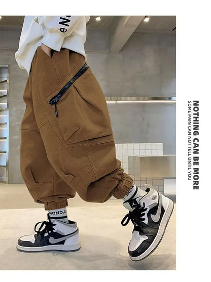 Boys Spring Autumn Children's Clothing Cargo Pants Children's Casual Large Size Sweatpants Boys Fashion Fake Zippers Cargo Pants