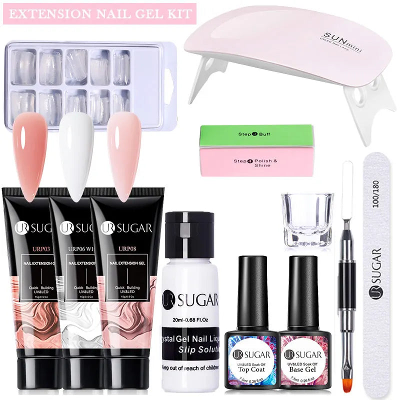 UR SUGAR Acrylic UV Gel Extension Nail Gel Kit Nude Glitter Color Fast Building Gel Nail Polish All For Manicure Nail Art Design