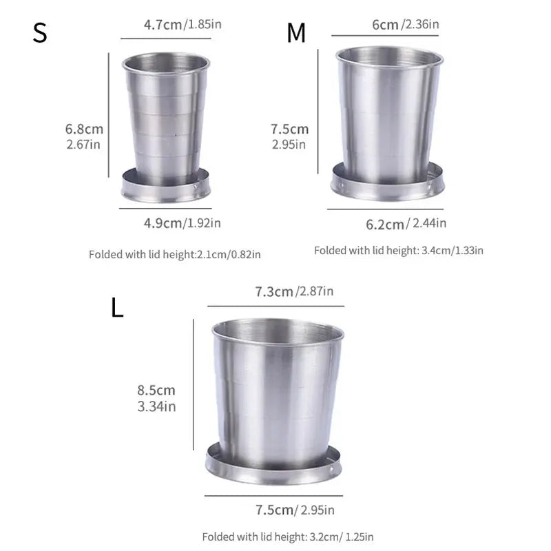 Outdoor Portable Outdoor Camping Portable Metal Stainless Steel Telescopic Cups Folding Cups Drinks Cups.