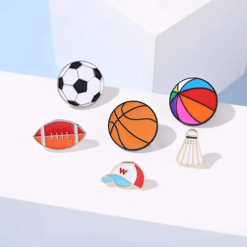 Sports Balls Enamel Pins Boy Students Football Soccer Beach Ball Athletics Brooch Pins Jackets Skirt Badge Jewelry Friends Gifts