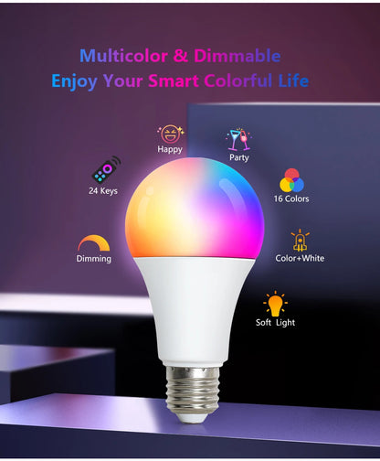 24 Key Remote Control Smart Lamp Atmosphere Light 16 Colors RGB Bulb LED Multicolor Bulb E27 220V Household Lighting Dimmable