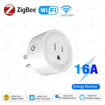 Zigbee 3.0 Smart Socket US Plug 16A With Power Monitoring Timing Function WiFi Outlets Works With Alexa Home Assistant