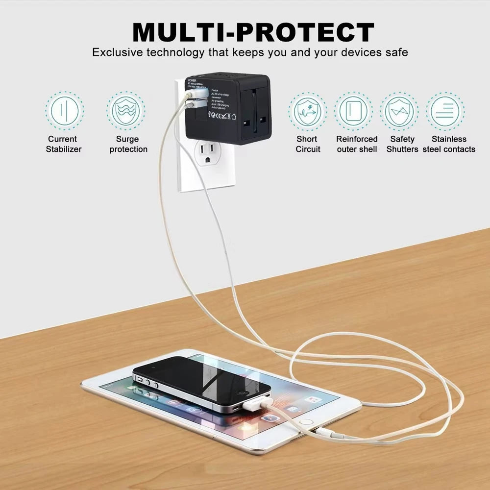 Universal Travel Adapter with USB - Worldwide All-in-One Smart Power Converter Socket