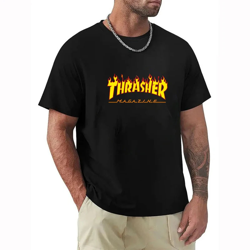 2025 T-shirts for Men Personalized T-Thrashers Y2k Clothing High Quality Summer Tops Vintage Streetwear Short Sleeve Tee White
