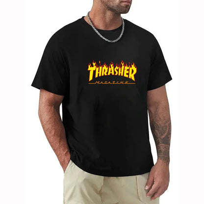 2025 T-shirts for Men Personalized T-Thrashers Y2k Clothing High Quality Summer Tops Vintage Streetwear Short Sleeve Tee White
