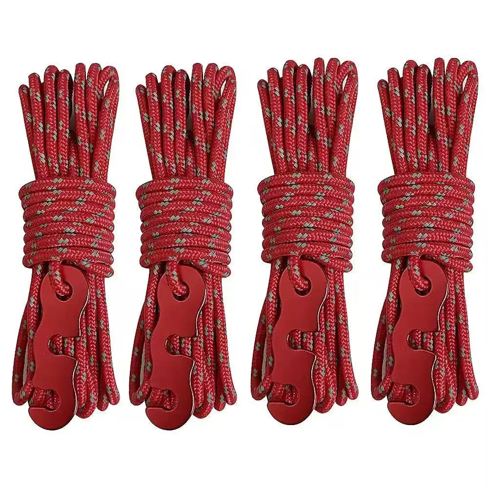 4 Outdoor Tent Ropes Reflective Ropes Canopy Ropes Reinforced Windproof Ropes with Buckles To Ensure Safety Camping Accessories
