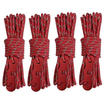 4 Outdoor Tent Ropes Reflective Ropes Canopy Ropes Reinforced Windproof Ropes with Buckles To Ensure Safety Camping Accessories