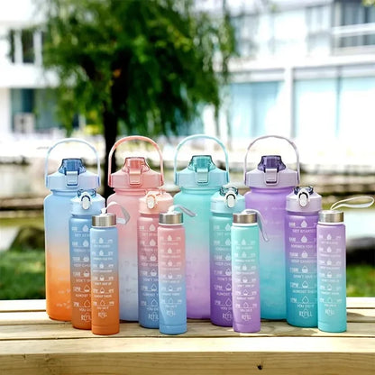 Water Bottle Motivational Drinking Bottle Sports Water Bottle with Time Marker Portable Reusable Plastic Cups Outdoor Travel Gym