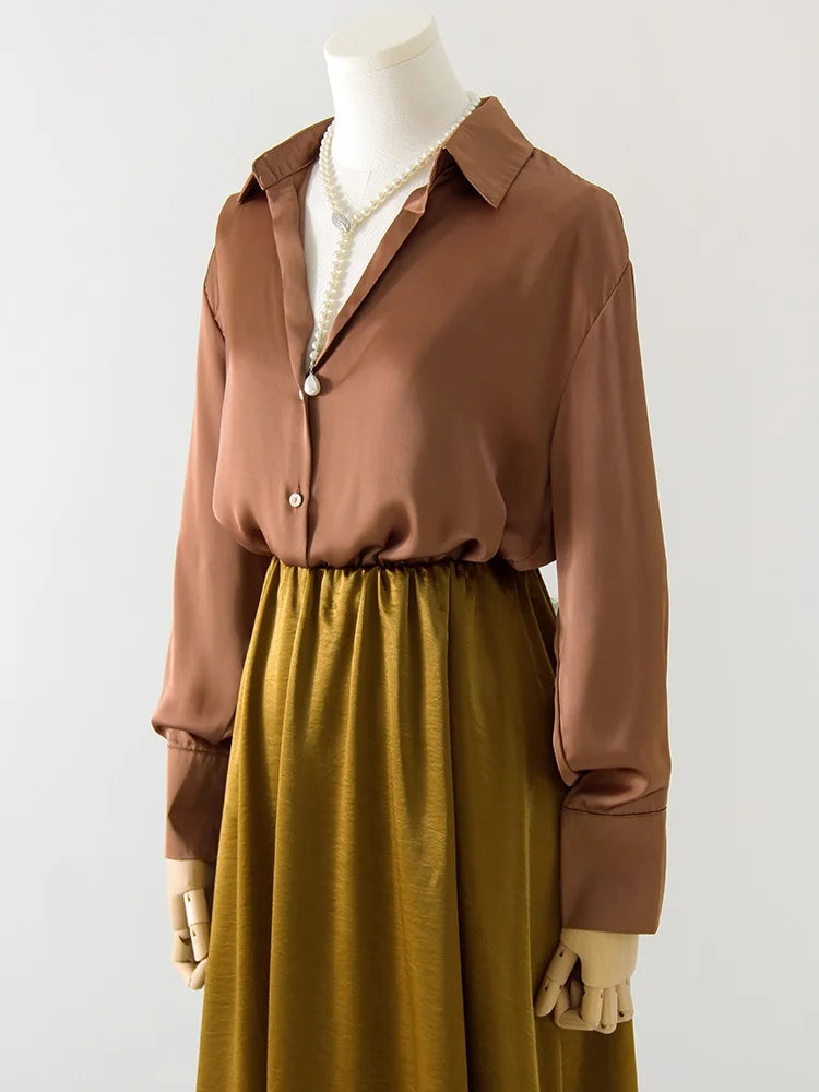 Office Wear Women Shirts Satin Blouse Luxury Pink Long Sleeve Formal Shirts Female Button Silk Tops For Women Elegant All-Match