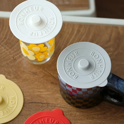 Mugs Lid With Convex Handle Silicone Glass Cup Cover Round Heat-Resistant Cup Lid Dustproof Universal Mug Sealed Cap Pantry