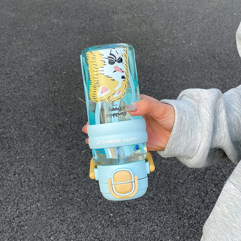 620ml Cute Water Bottle with Straw &Handle,Leakproof, Portable for Fitness & Outdoor Activities,Portable Sports Water Bottle for