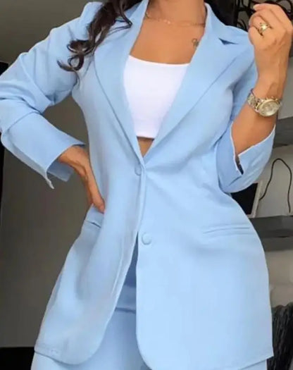 Women's Urban Suits 2025 Spring/Summer Latest Elegant Notched Collar Blazer Long sleeved Coat&Pocket Design Button Pants Set