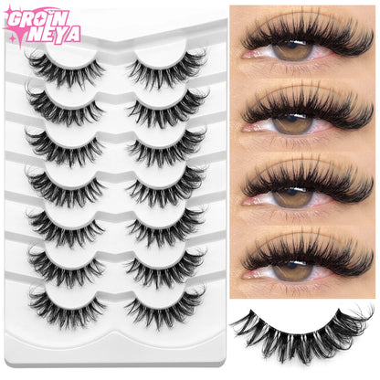 GROINNEYA Lashes 5/7 Pairs Wispy Mink Lashes Invisible Band Eyeashes Look Like Extensions Strip Lashes Natural Look Soft Fluffy