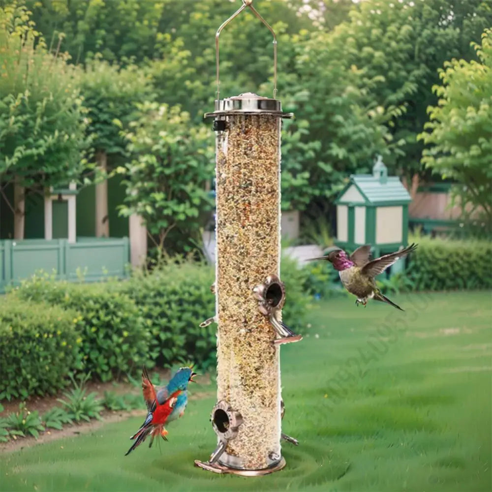 Metal Bird Feeders with 4 Feeding Ports Hanging Bird Seed Feeder Weather Resistant Tubular Bird Food Dispenser For Birds Feeding