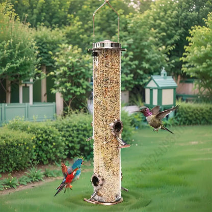 Metal Bird Feeders with 4 Feeding Ports Hanging Bird Seed Feeder Weather Resistant Tubular Bird Food Dispenser For Birds Feeding