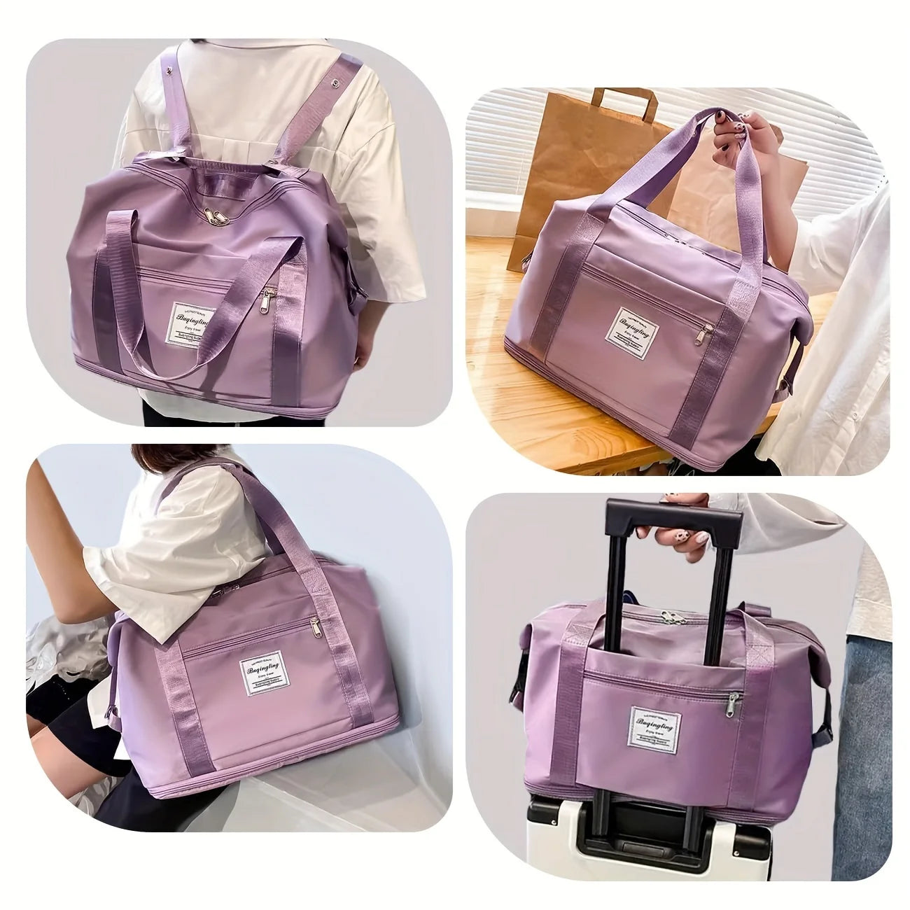 5 Ways to Carry Travel Bags, Expandable Sports Tote Fitness Bags, Travel Luggage Totes, Weekend Overnight Bags with Wet Pockets