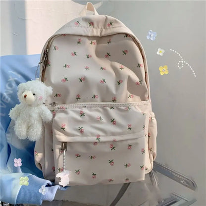 White Print Backpack Large-capacity Student Schoolbag Girl Cool High School Student Schoolbag Backpack Travel Bag