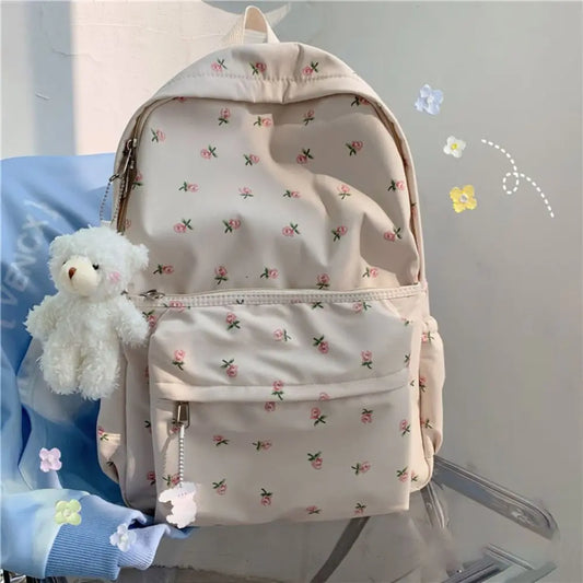 White Print Backpack Large-capacity Student Schoolbag Girl Cool High School Student Schoolbag Backpack Travel Bag