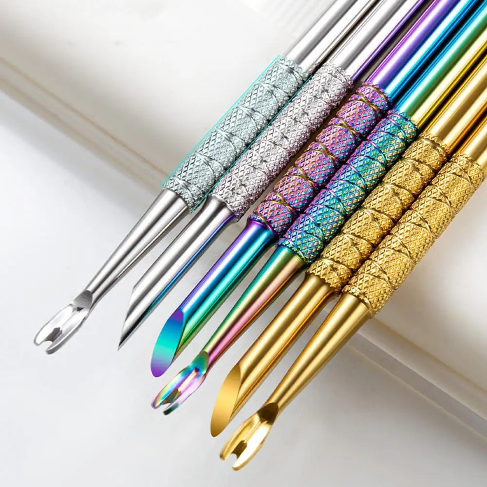 Pedicure Tool Double-Headed Nail Cuticle Pusher Polish Scraper Hook Type Dead Skin Remover Nail Care Stainless Steel