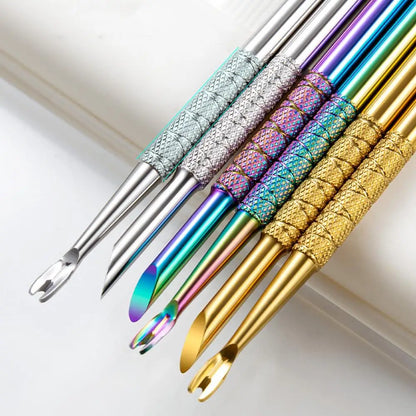 Pedicure Tool Double-Headed Nail Cuticle Pusher Polish Scraper Hook Type Dead Skin Remover Nail Care Stainless Steel