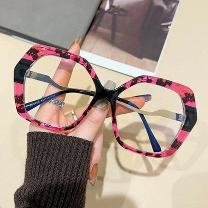 R57426 Trend Colorful Optical Glasses Frame Reading Spectacles Ladies Polygon Large Size Anti Blue Light Glass Prescription Glas