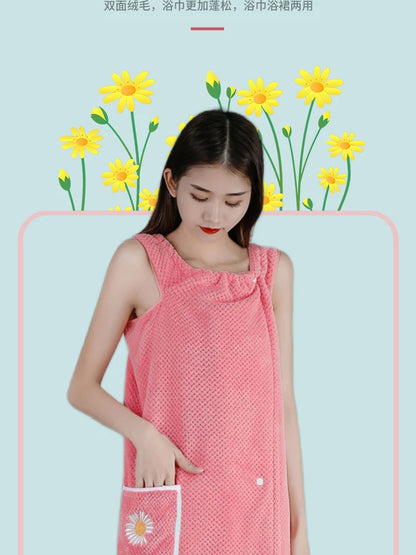 Bath Towel Household Women Wearable Wrap Adults Absorb Water Pure Cotton Dry Hair Skirt Long Style Bathroom Washable Bathrobe