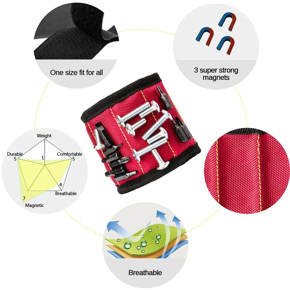 Magnetic Wristband Three Rows of Six Magnets for Holding Screws,Drilling Bits,Nails,Wrist Tool Holder Belts with Strong Magnets