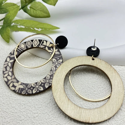 Bohemian Ethnic Big Colorful Painted Wooden Earrings for Women Creative Design Geometric Statement Dangle Earring Female Jewelry