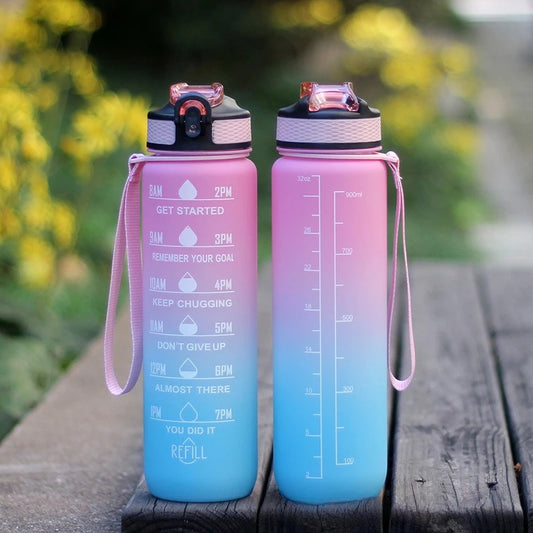 1L 1000ml Water Bottle Liter Stay Hydrated  Material Plastic Sport Bottle Reminder Times Sports Outdoor Fitness Office Running