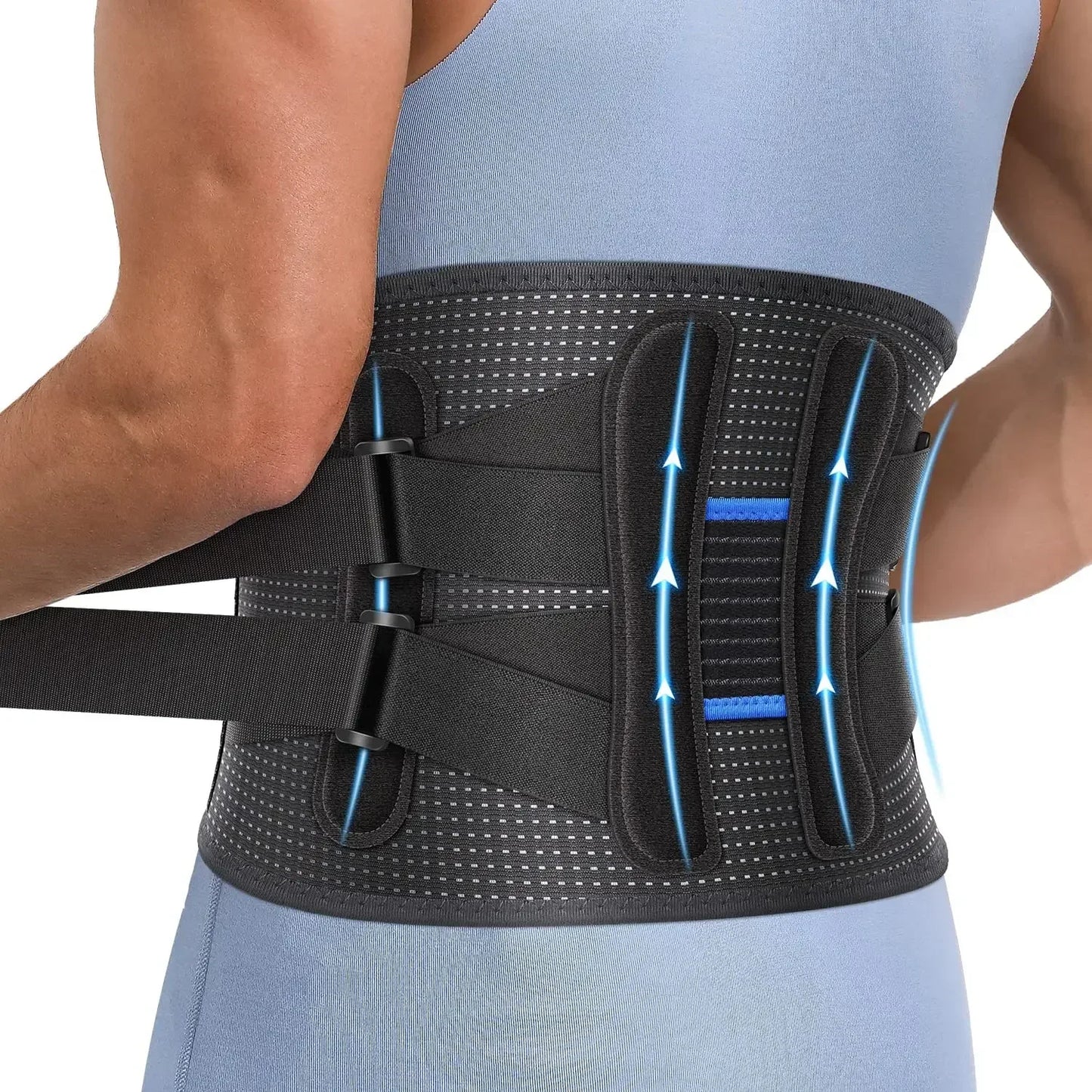 Back Brace For Lower Back Pain,With 4 Metal Supports,Four Elastic Bands,Breathable& Strong Support,Effectively Relieve Your Pain