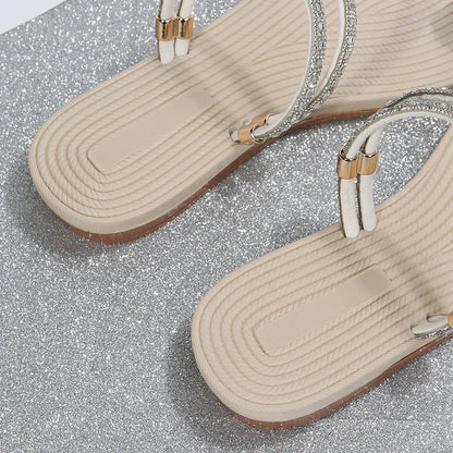 Flip-flops women 2024 summer new two-wear beach sandals European and American rhinestones soft soles flat slippers