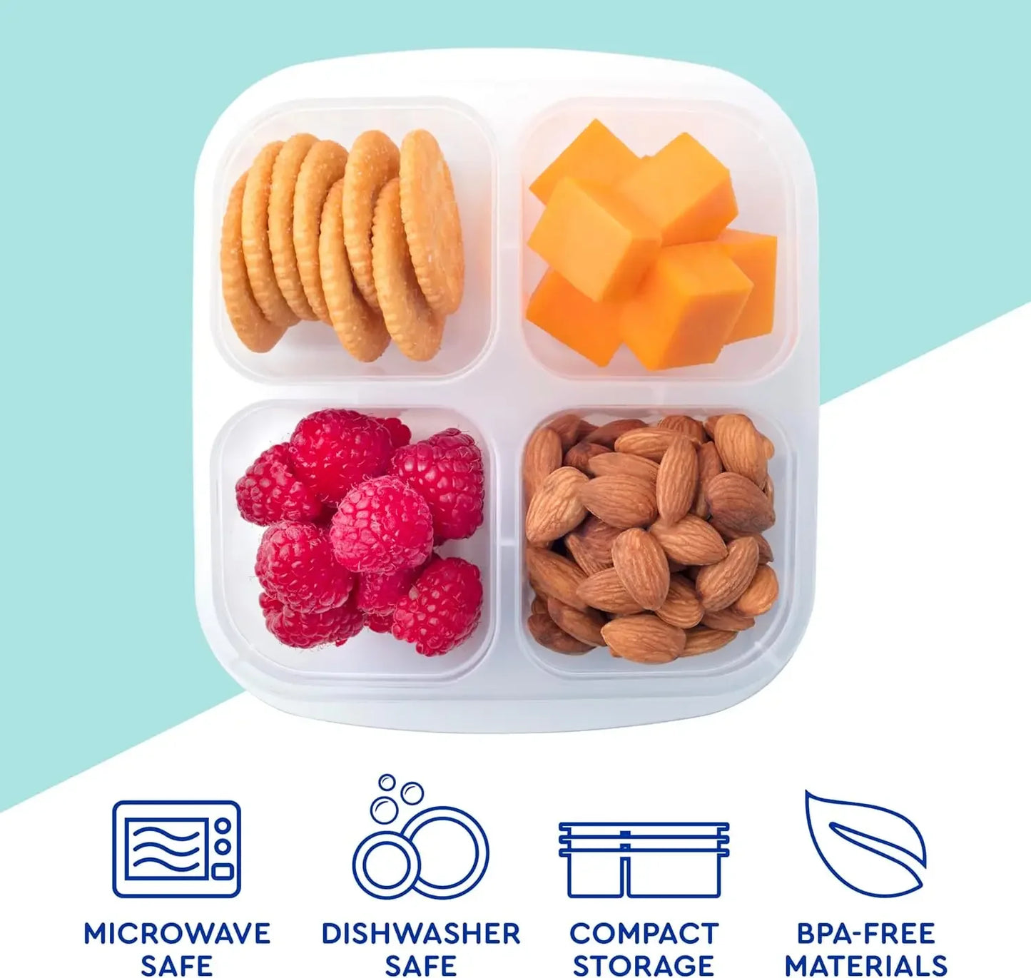 5 Pack Bento Snack Boxes - Reusable 4-Compartment Food Containers for School, Work and Travel