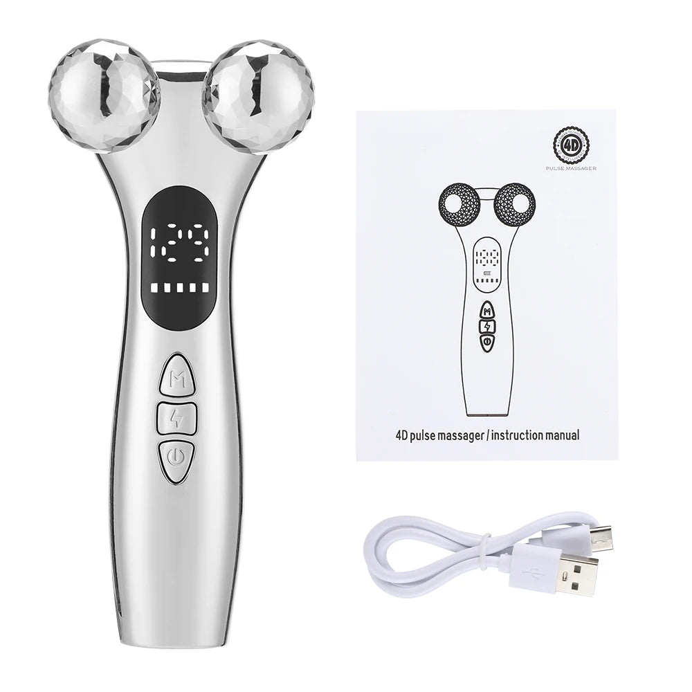 4D Roller Facial Massager EMS Face Lift Device V-Face Slimmer Skin Tightening Double Chin Remover Eye Care Massage Beauty Roller