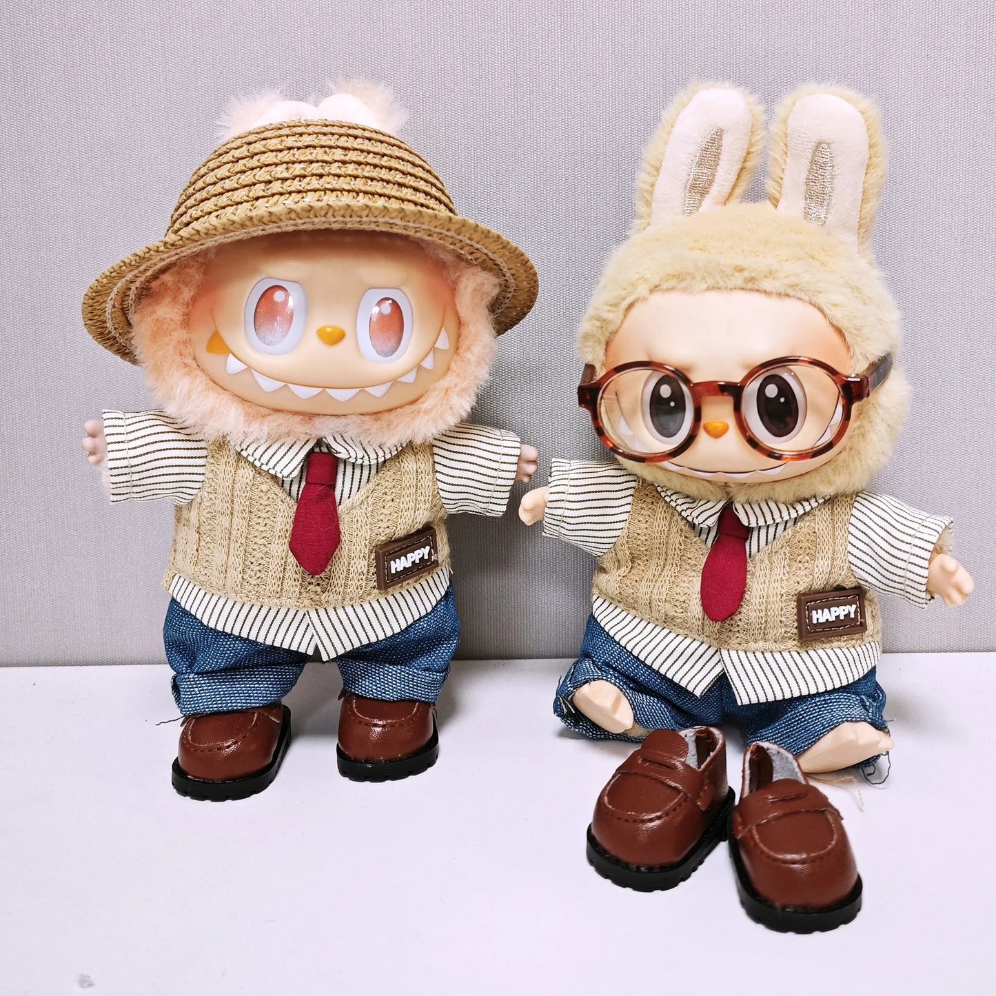 Labubu Doll Clothes Set, Purely Handmade, Literary, Gentle, Doll Clothes,Shirt,Vest,Leather Shoes,Glasses,Exquisite,High Quality