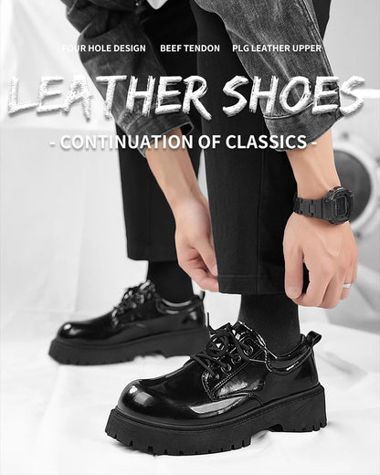 STRONGSHEN Men Patent  Leather Shoes Round Toe Casual Platform Business Shoes Fashion Wedding Banquet Party Formal Dress Shoes