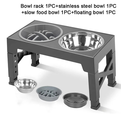 Elevated Dog Feeder with Adjustable Raised Stand, Slow Food Bowl, Water Feeders for Large and Medium Dogs