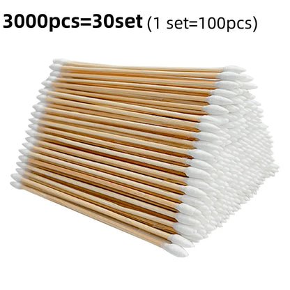 100/300PCS 6 Inch Precision Tips Cotton Swabs - Long Wooden Stick Cotton Buds Pointed Cotton Swabs With Case - Cotton