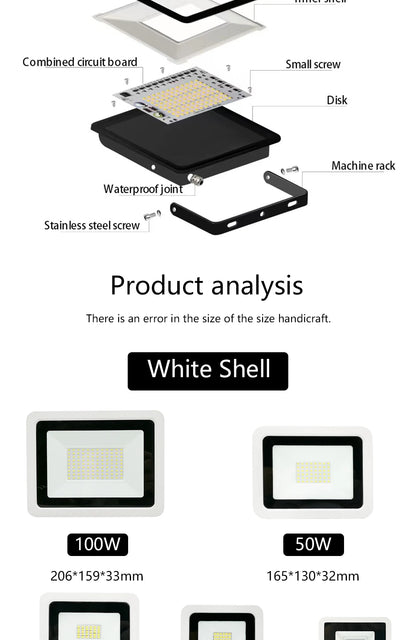 LED Flood Light AC220V 10W 20W 30W 50W 100W IP68 Waterproof Outdoor Garden Projector Lighting Refletor Spotlight Wall Floodlight