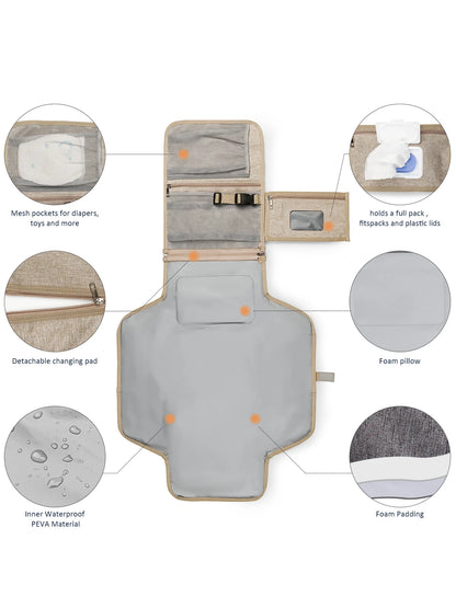 1pcs  Baby Diaper Pads Outdoor Travel Folding Waterproof Diapers Including Shoulder Strap Wet Wipes Pocket