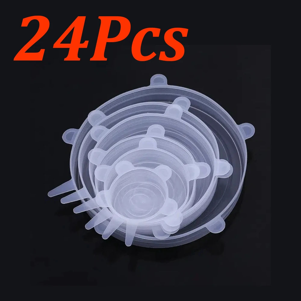 24-6Pcs Reusable Food Silicone Stretch Lids Elastic Silicone Lid Cap Food Covers for  Bowl Cups Containers Keep Food Fresh