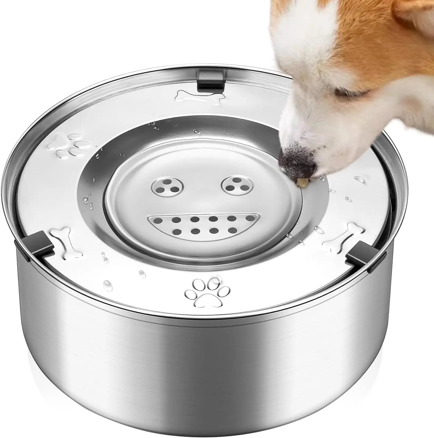 Dog Water Bowl Non-Spill Stainless Steel Pet Bowl for Dogs Slow Drinking Splash Proof Water Dispenser Floating Bowl for Vehicle