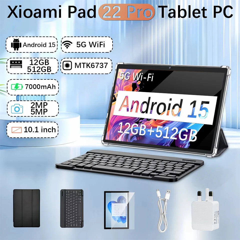 New Tablet Computer 10.1 inches Android 15 (RAM12GB+ROM512GB) HD Dual Card Tablet Computer Learning Office Entertainment Tablet