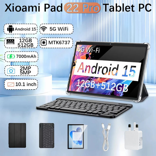 New Tablet Computer 10.1 inches Android 15 (RAM12GB+ROM512GB) HD Dual Card Tablet Computer Learning Office Entertainment Tablet